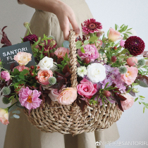 Flower basket Woven Vine choreographeme Handmade flower arrangement Flower Art Bamboo Choreographete flowers Living room Watermelon Blue Water Fruit Basket