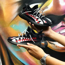 DIY customized coconut shoes shark sawtooth painted graffiti 350 sneakers color change hand painting Bring your own shoes