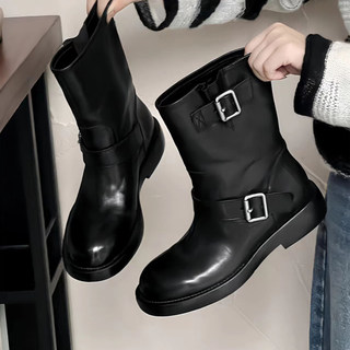 European Genuine Leather Martin Boots for Women, 2025 Autumn and Winter Models, Versatile British Style, Thick-Soled, Height-Increasing, Retro, Slimming Short Boots