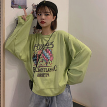 2019 autumn new womens sweater hot balloon letter cartoon academic style short top thin ins
