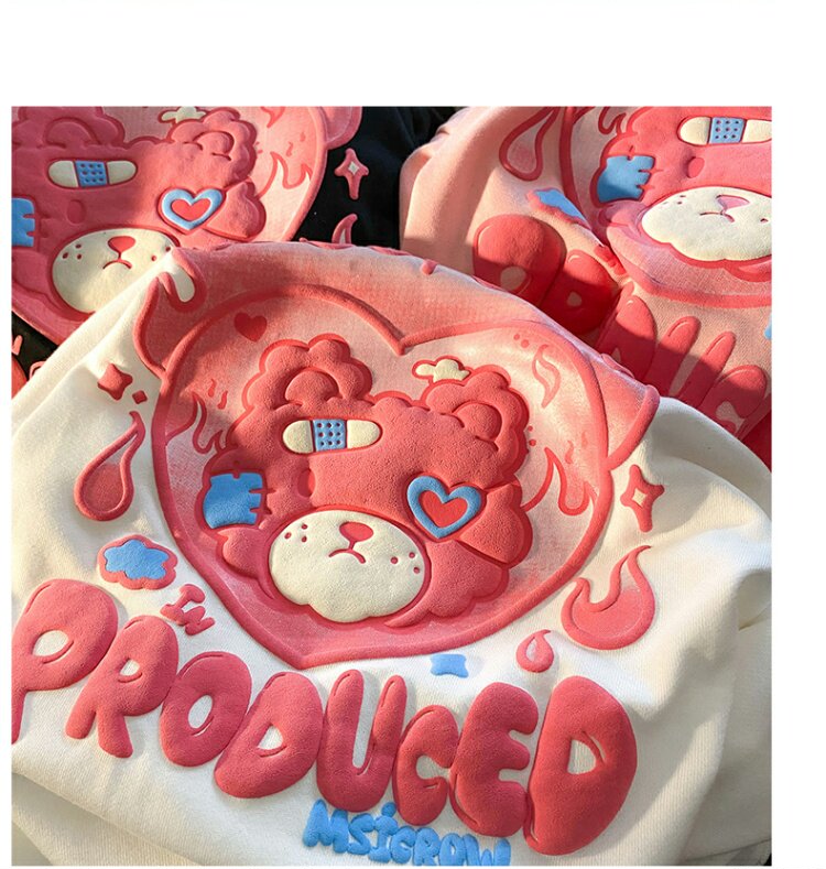 Колодки для обуви 日系火焰小熊发泡卫衣春秋薄款炸街宽松bf慵懒风女长袖外套ins潮 Xian WAN poem