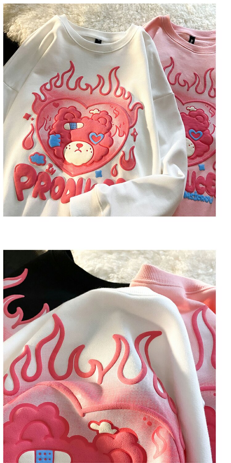 Колодки для обуви 日系火焰小熊发泡卫衣春秋薄款炸街宽松bf慵懒风女长袖外套ins潮 Xian WAN poem