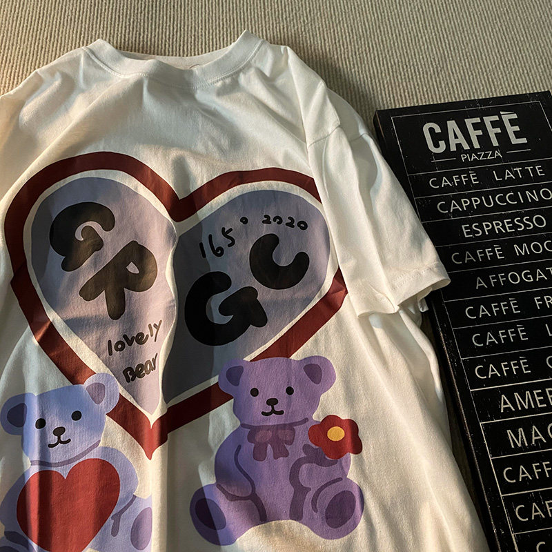 National Tide Card Loving Alphabet short sleeve T-shirt male and female printed loose original Cebu 100 hitch lovers T-shirt half sleeves ins