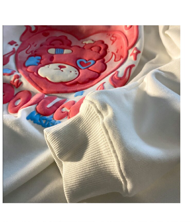 Колодки для обуви 日系火焰小熊发泡卫衣春秋薄款炸街宽松bf慵懒风女长袖外套ins潮 Xian WAN poem