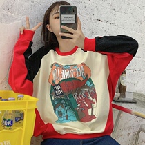 Sweatshirt women 2019 Autumn New Korean version of color cartoon pattern loose thin pullover lazy long sleeve top female
