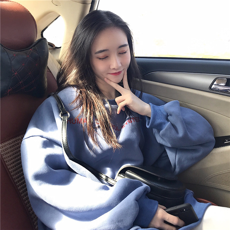 waitmore sweater women's autumn 2019 Korean edition women's ins tide loose bf lazy wind plus velvet autumn and winter coat cec