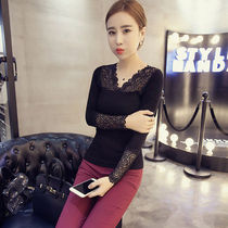 Autumn and Winter lace base shirt long sleeve Womens Small shirt Korean top size slim cut hollow Joker pullover sweater