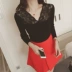 Mùa thu đông 2018 phiên bản Hàn Quốc của áo sơ mi ren đáy quần nữ Slim mỏng áo thun dài tay nữ áo len ngắn đoạn áo len thổ cẩm Áo len cổ chữ V