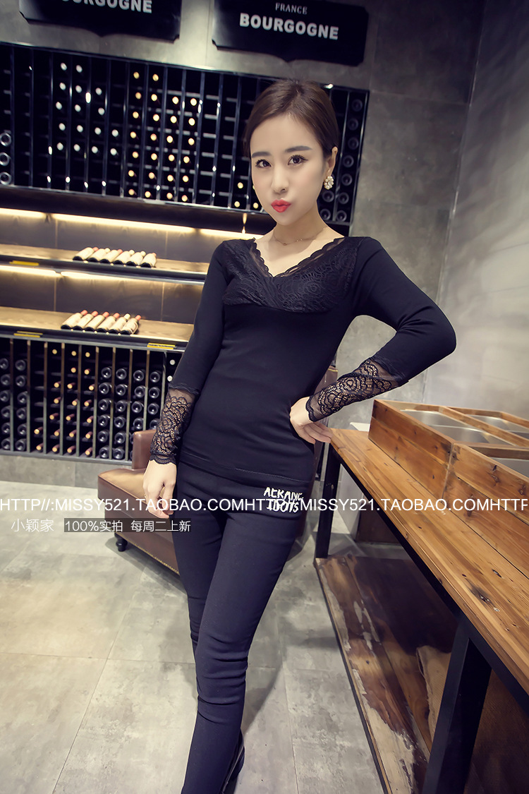 Áo len mùa thu và mùa đông ren áo sơ mi nữ tay dài Phiên bản Hàn Quốc của áo len cỡ lớn Slim ngắn tay đa năng cardigan len