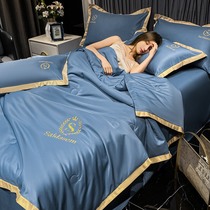 Advanced senses washed ice silk Summer quilted by air conditioning Embroidered summer cool by four sets of naked sleeping single double Thin Quilt