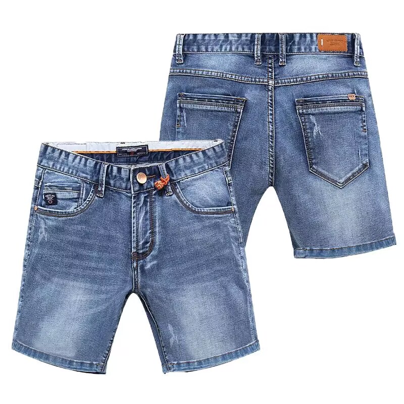 Thin Denim Shorts for Men, Summer Casual Elastic Slim Fit Retro Straight-Leg Korean Style Mid-Length Pants