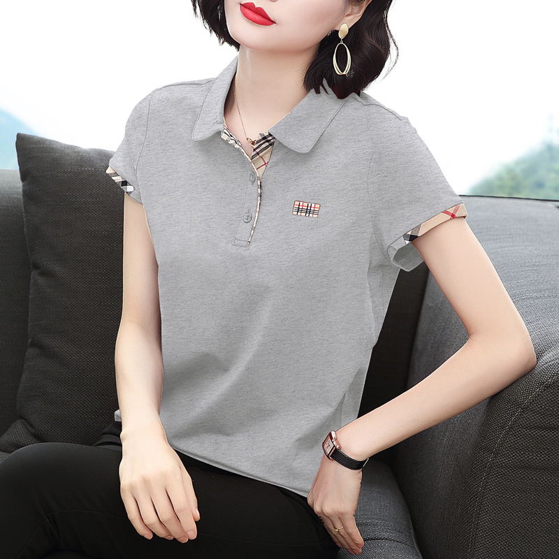 International Brand Pure Cotton Short-Sleeve Polo Shirt for Moms, Summer Style for Middle-Aged Women, Export Collared Top