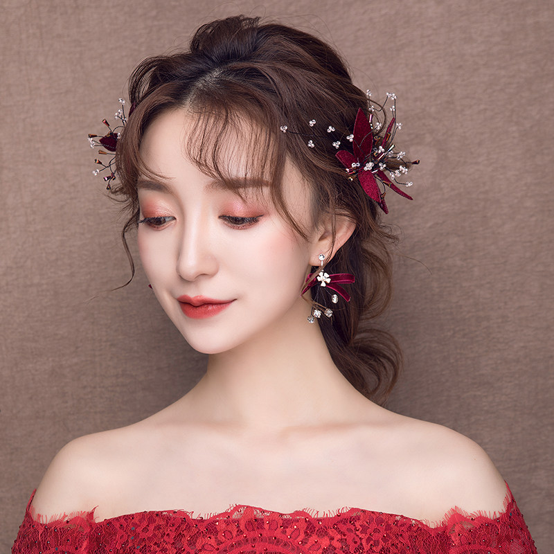 Bridal headdress New Korean simple red wedding wedding dress Xianmei super fairy hair accessories toast service accessories