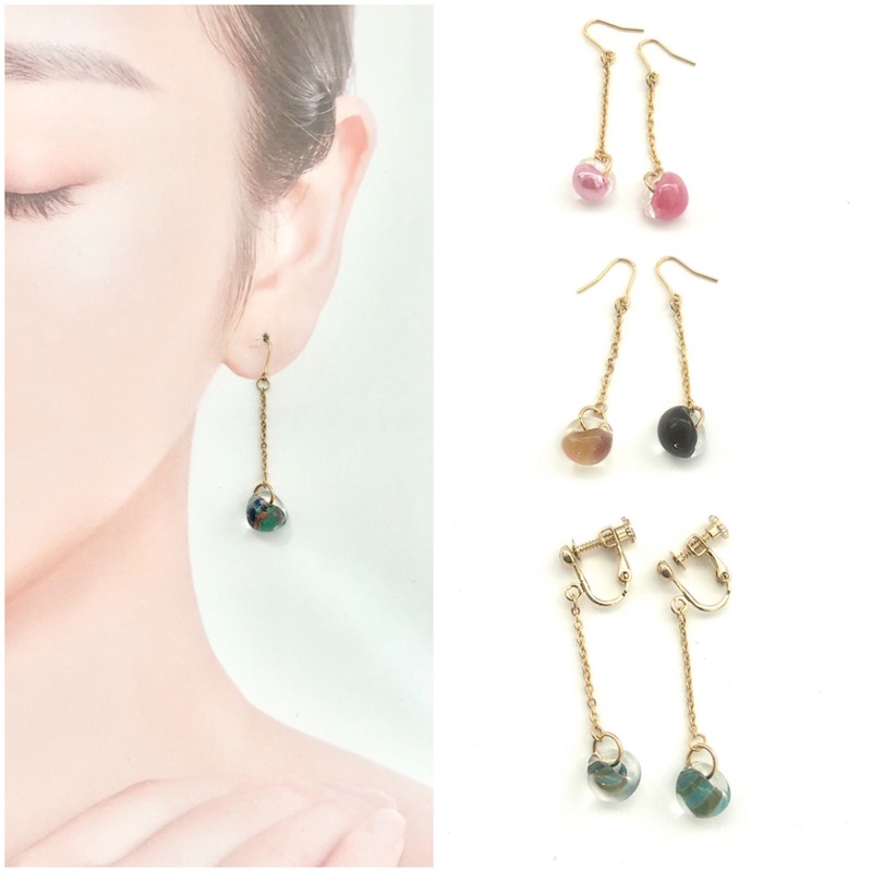 SHUNA library of this Teardrop Angel Teardrop Japanese style 21 color long short hand glass earrings