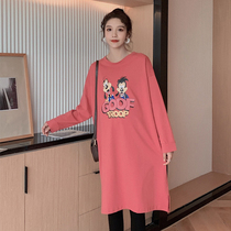 Pregnant women autumn dress large size loose long sleeve cotton T-shirt skirt 2021 New Hot Mom long casual dress
