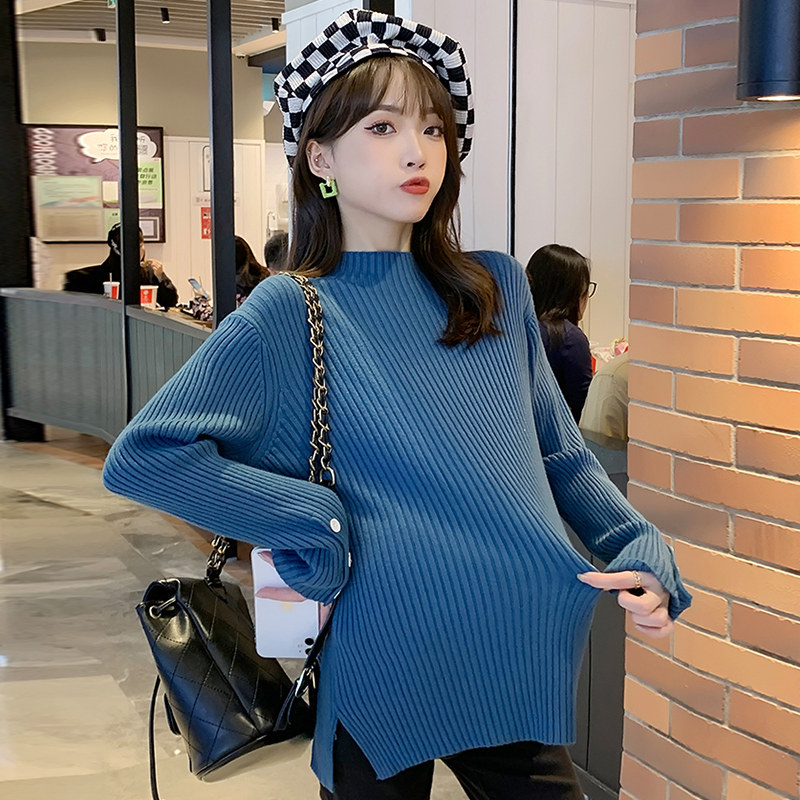 Pregnant woman Spring and autumn half high collar Long sleeves knit undershirt 2022 new Fashion large size Elastic 100 Hitch Pregnancy Sweater