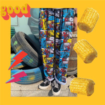European and American cartoon retro Harajuku style trend dance couples home pants men and women comfortable thin knitted cotton pajama pants
