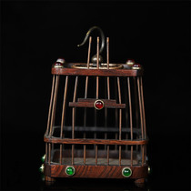 Old retro-flower pear wooden bronze lotus fish hooked cage bird cage inlaid gemstone collection cage decorated cage