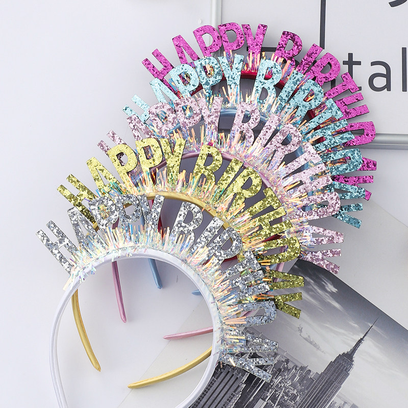 Happybithday colorful shiny hair hoop children's head hoop birthday hat birthday party net red dress decoration