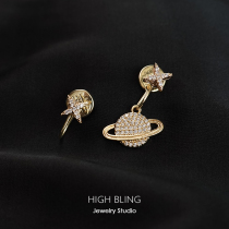 No pierced ears will enter the 2021 new fashion asymmetrical zircon saturn stud earrings female painless mosquito-repellent coil ear clip