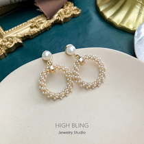 2021 new fashion French vintage natural pearl earrings ear ring earrings female silver needle mosquito coil plate ear clip no ear holes