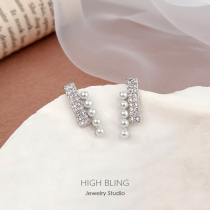 Commuter wild earrings zircon pearl geometric straight strip s925 silver needle stud earrings female mosquito coil plate ear clip 2021 new