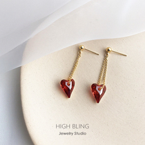 HighBling original love Austrian crystal earrings stud earrings female silver needle mosquito coil plate ear clip no ear hole female