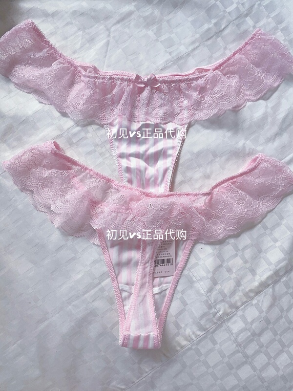 Victoria's Secret Sexy Show Style Pink Striped Lace Series Bowknot Panties Women's Skirted Thong Victoria's Secret Sexy Show Style Pink Striped Lace Series Bowknot Panties Women's Skirted Thong