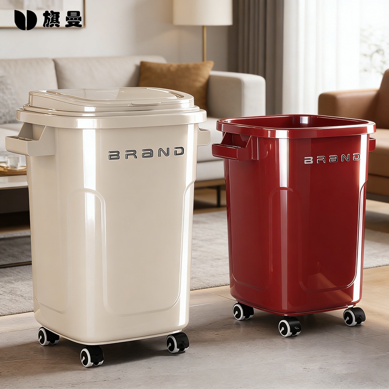 Household Trash Can with Lid and Wheels, Large Capacity Waste Storage Bin for Kitchen, Living Room, Bedroom, Bathroom, Tall Model Wastebasket