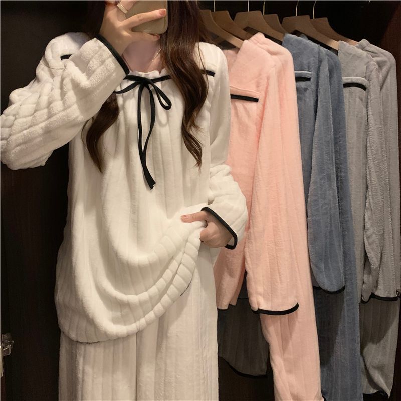 Autumn and Winter Thickened Coral Fleece Pajamas for Women, New Winter Flannel Sweet ins Style Casual Loungewear Set Autumn and Winter Thickened Coral Fleece Pajamas for Women, New Winter Flannel Sweet ins Style Casual Loungewear Set