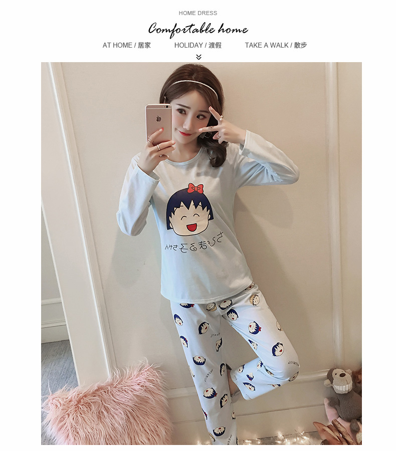 Đồ ngủ mùa thu của phụ nữ mùa thu dài tay cotton mùa xuân và mùa thu phụ nữ dễ thương phục vụ nhà cotton bộ mặc nhà thu đông