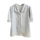 Loose-fitting short-sleeved satin puff-sleeved shirt with lapels