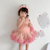 Girls net red skirt summer thin foreign style Q elastic net gauze princess skirt children tutu skirt birthday dress