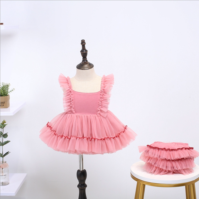 Girl Net Red Suit Baby Birthday Princess Dresses Dress Age Dress Fluffy Skirt Woman Baby One Year Old Fashioned two sets
