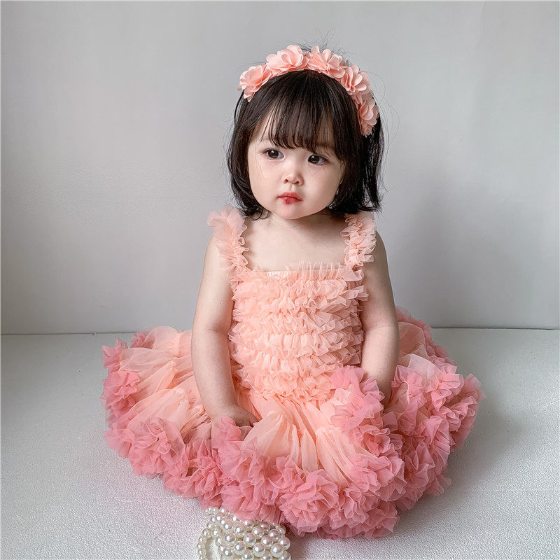 Girls' net red skirt summer thin section foreign style sling mesh princess skirt children's tutu skirt first birthday dress