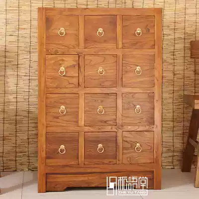 Chinese style Old Elm medicine cabinet bucket antique pure solid wood locker door Hall Hall Hall Hall cabinet with drawer storage cabinet