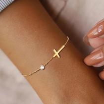 Huitan Simple Single Chain Bracelet for Women Fancy Cross Ch