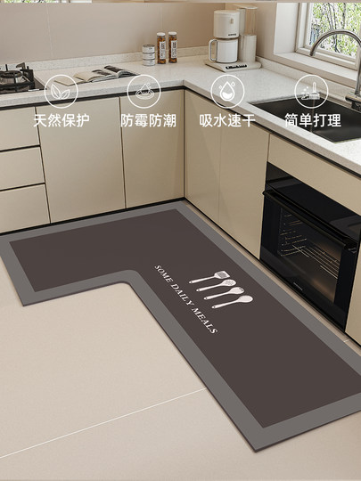 Kitchen floor mats 2026 new l-shaped corner thickened foot mats anti-slip, water-absorbent, oil-proof, wash-resistant and stain-resistant household mats