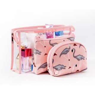 Colorful flamingo women's cosmetic storage bag set