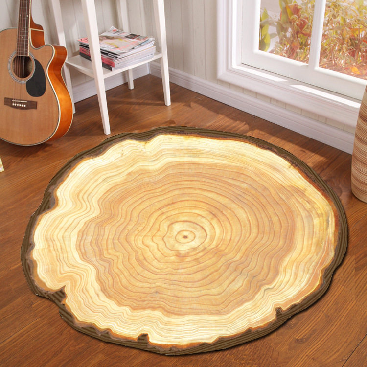 Geometric abstract round carpet Imitation wood grain printing Bedroom Bay window hanging chair carpet Bathroom non-slip floor mat