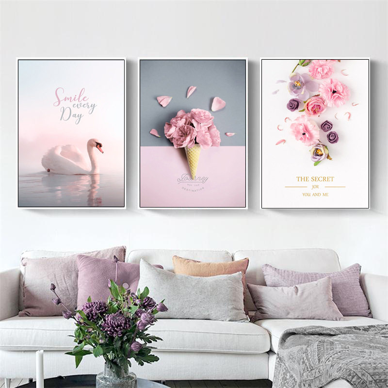 Nordic Style Living Room Decoration Painting Sofa Background Wall Hanging Painting Minimalist Modern Mural Pink Teenage Girl Hearts Bedroom Hanging