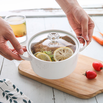 6 inch Japanese ceramic instant noodle bowl household small microwave oven bowl with lid student double ear anti-scalding