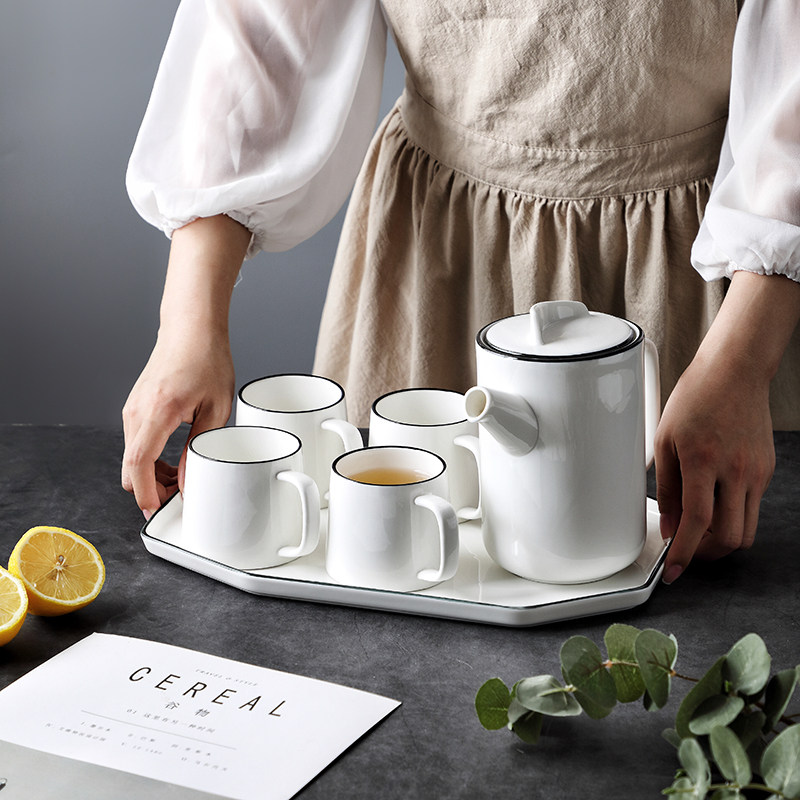 Nordic ceramic kettle Home Water tool suit Living room Cold Kettle Heat Resistant Lower Afternoon Tea Coffee Cup Disc with depository