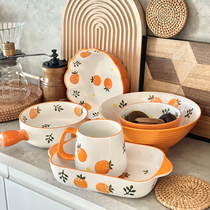 Home Ceramic Baking Tray Oven Special oven Meal Tray Rectangular Days Style Double Ear Cartoon Baking Pasta Grill Pan