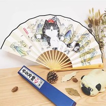 My imperial fan ancient wind folding fan Chinese wind children cute bamboo fan with heart portable summer silk cloth folding fan 9 inches