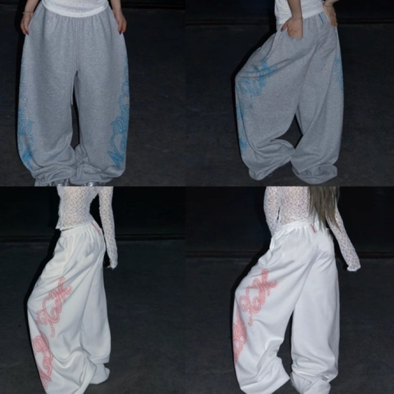 American-Style Cotton Drapey Retro Rhinestone Printed Sweatpants Unisex Lazy Jazz Wide-Leg Dance Casual Pants American-Style Cotton Drapey Retro Rhinestone Printed Sweatpants Unisex Lazy Jazz Wide-Leg Dance Casual Pants