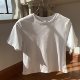 Short cotton pure white soft T-shirt for women in summer, tall and slim short top with exposed navel, sweet, spicy, high waist and slim fit