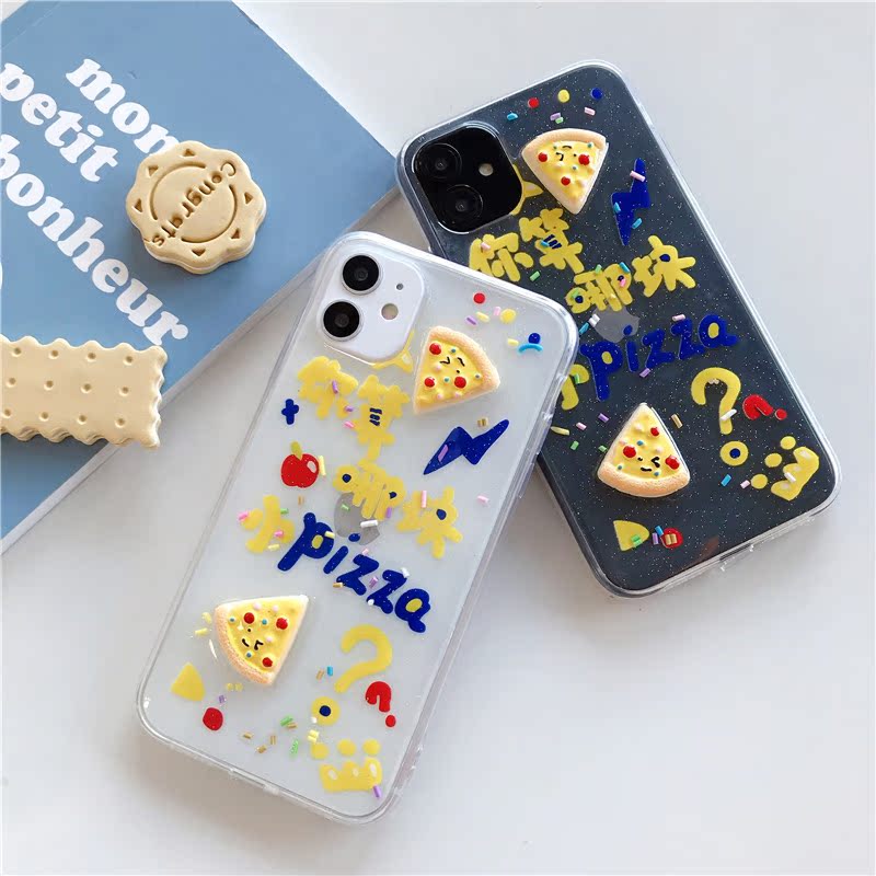 Drop glue small pizza creative woman apply iphone11 Apple promax mobile phone protective shell 8plus soft xr protective sleeve 7