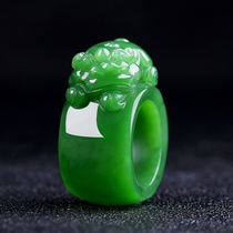 Beauty sebum and Tian Yubi jade ring natural jade spinach green jade trigger finger leopard jade ring male and female