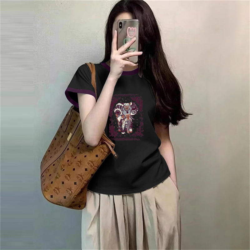 Pure Cotton 2026 Summer Design Color-Block Round Neck Short-Sleeve Base Shirt Loose Casual Versatile Slimming T-Shirt Women's Top Pure Cotton 2026 Summer Design Color-Block Round Neck Short-Sleeve Base Shirt Loose Casual Versatile Slimming T-Shirt Women's Top